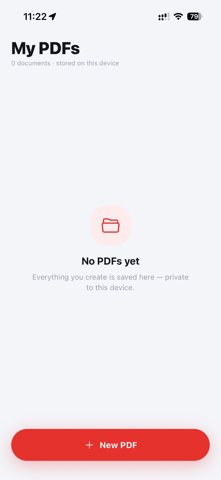 My PDFs — a private library stored on your device